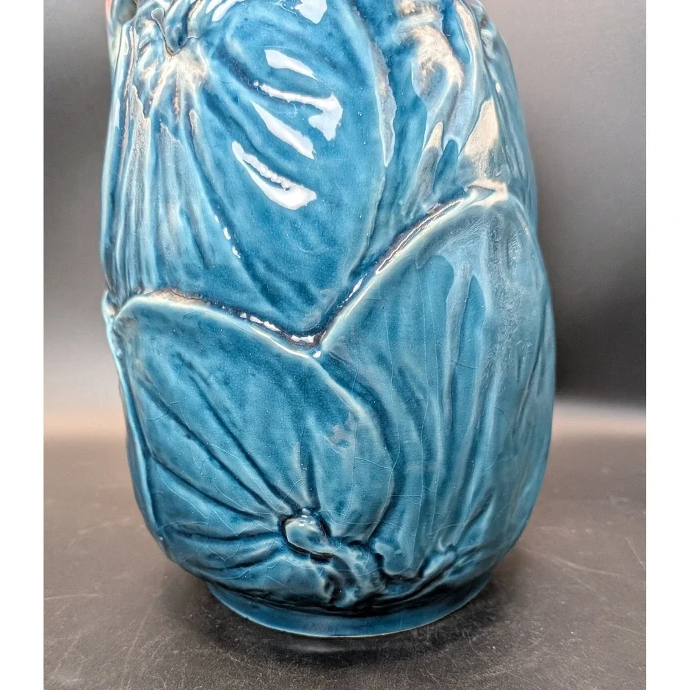 Majolica Water Lily Pitcher Style of Joseph Holdcroft Pottery England